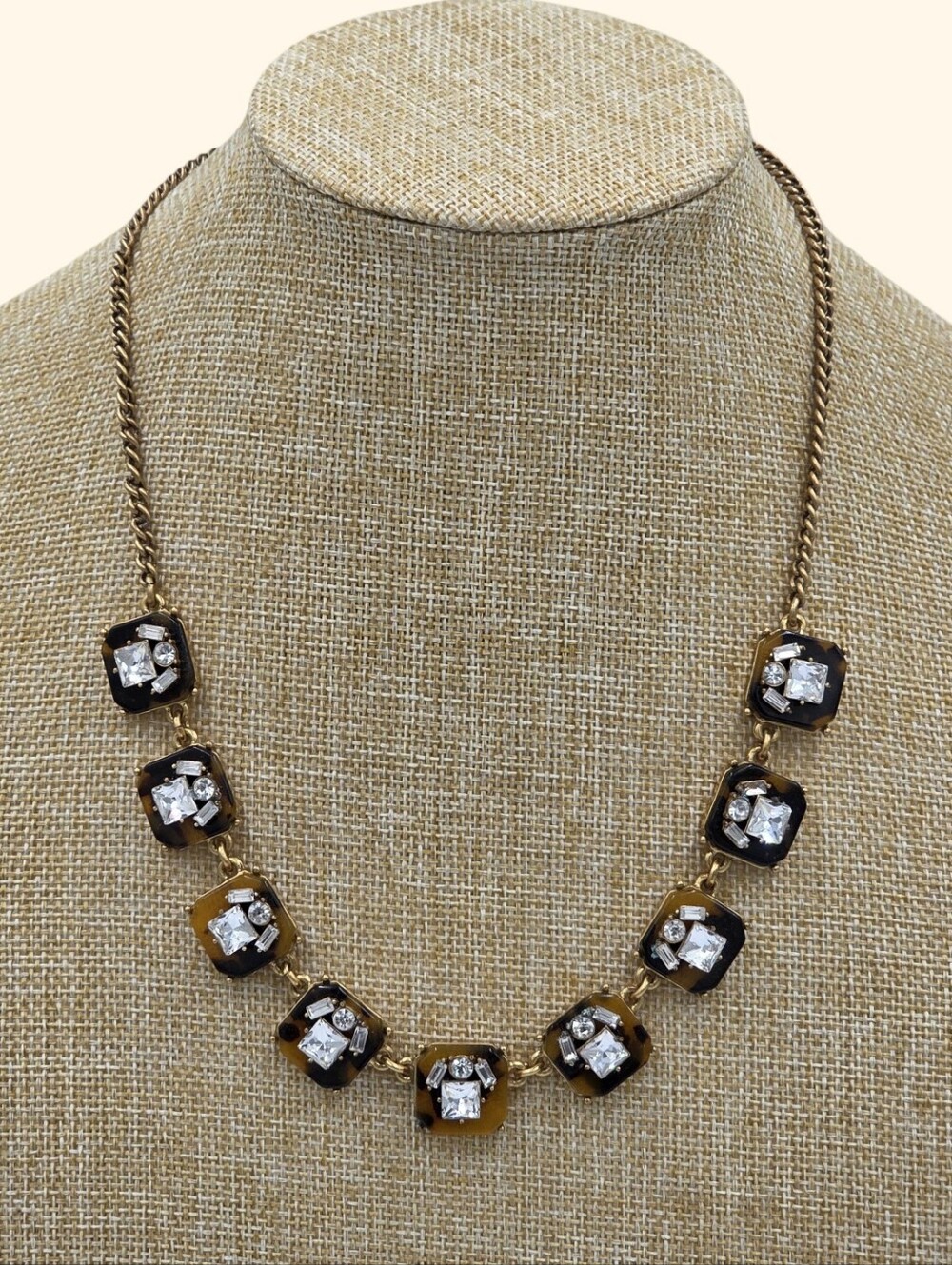 J. Crew Antique Gold Tone Crystal Statement Necklace‎ Faux Tortoise Shell